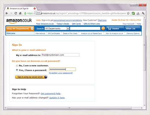 Screenshot of the Amazon login page