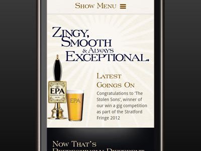 Marston's EPA home page on a portrait mobile device