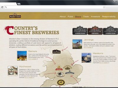 Screenshot of the Marston's PLC beers page on a desktop screen