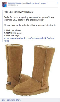 Screenshot of a Facebook Ugg boot post